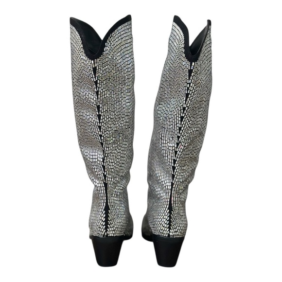 Amazing Lace New Black Silver Metallic Rhinestone Concert Festival Boots- Size 8 - Picture 6 of 7